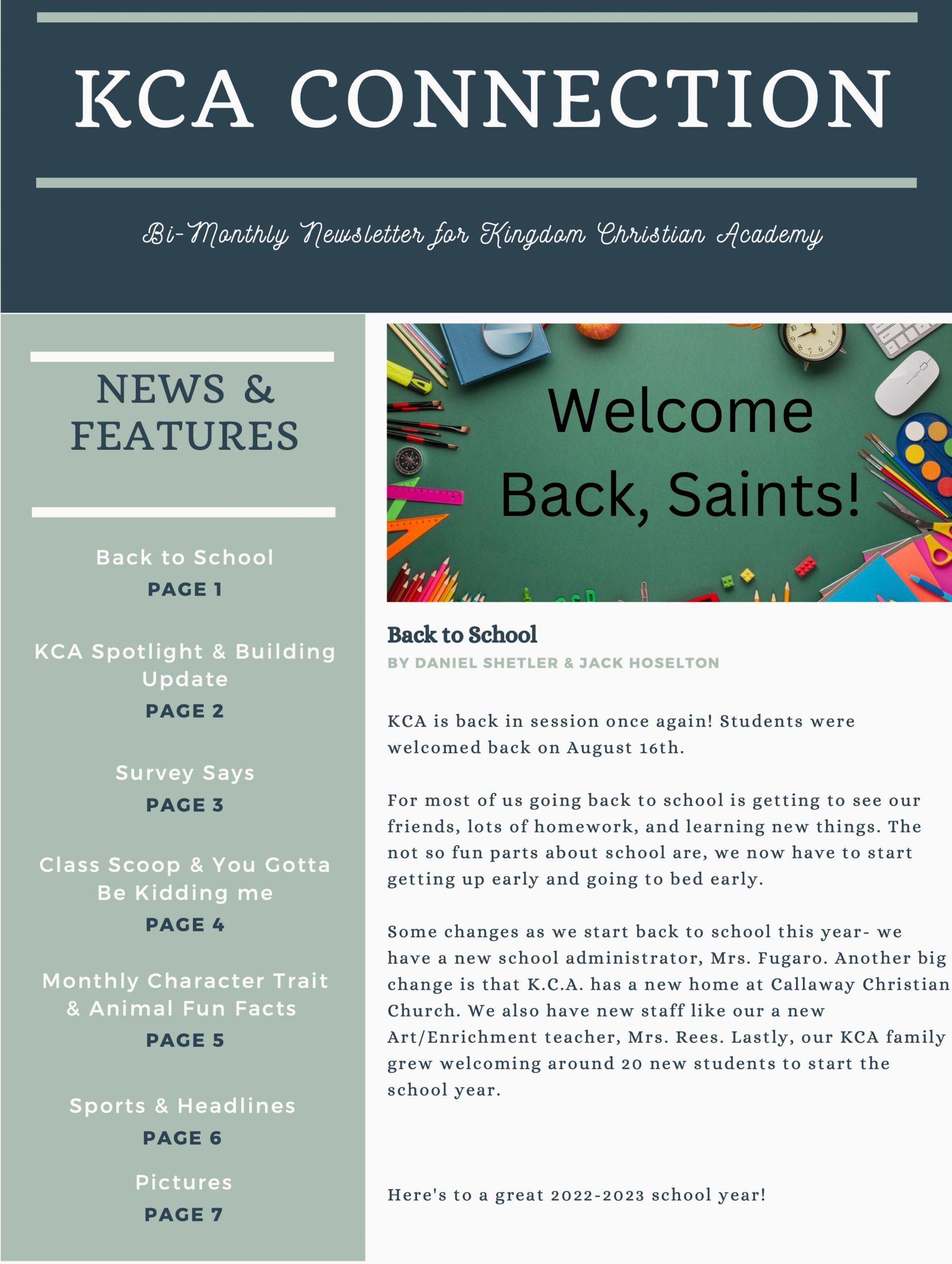 KCA Connection Student Newsletter – December 15, 2022