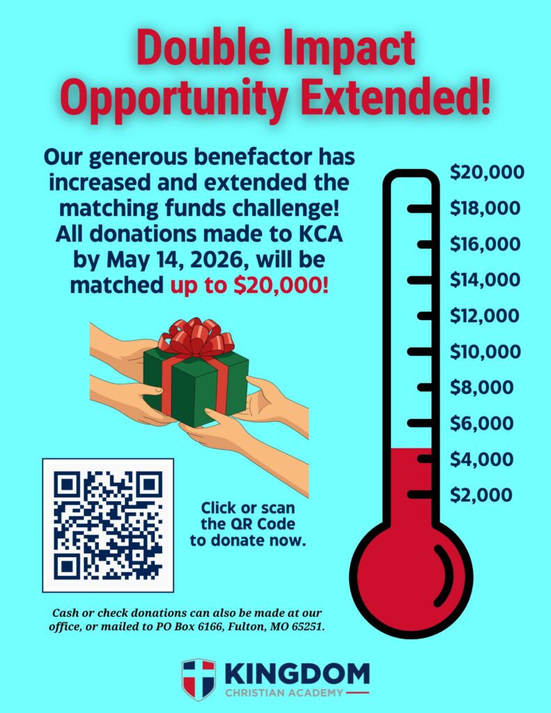 Our generous benefactor has increased and extended the matching funds challenge! All donations made to KCA by May 14, 2026, will be matched up to $20,000!